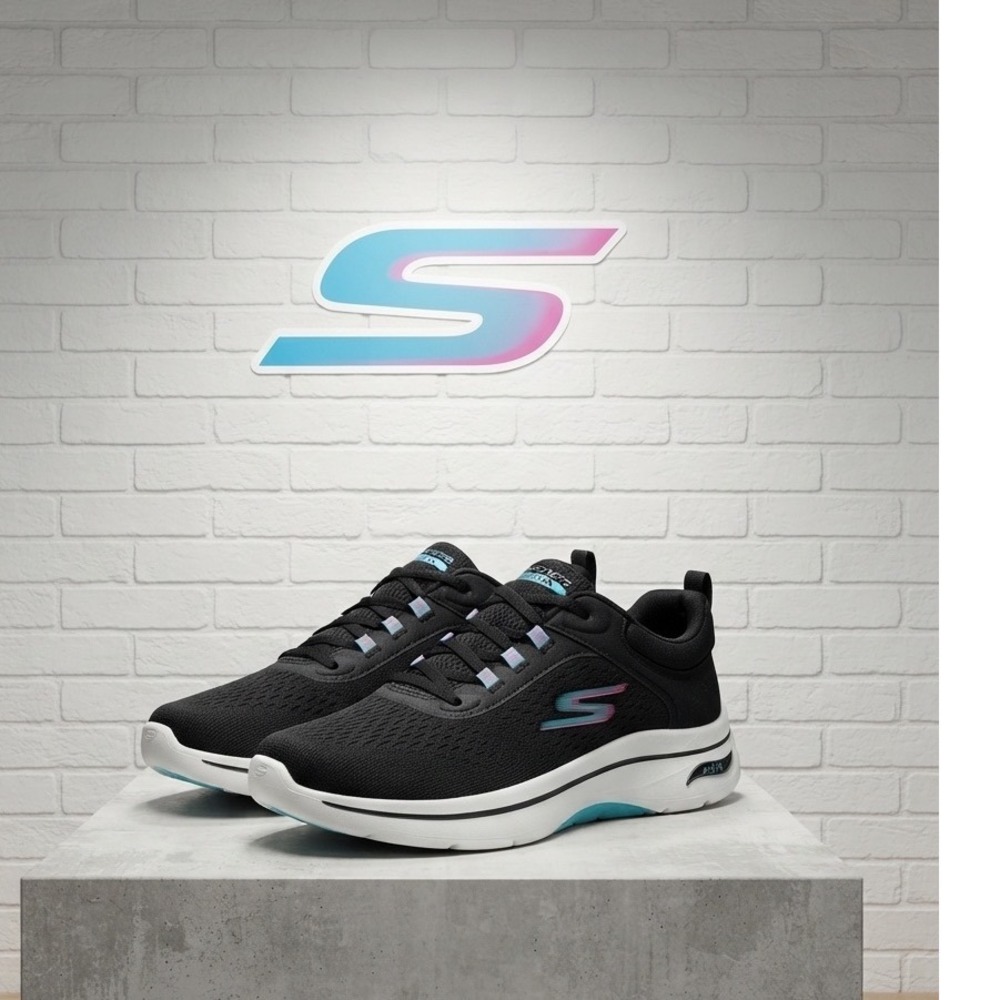 Skechers GO WALK Arch Fit Womens 7.5 Black Multi Walking Sneakers 125314 BKMT